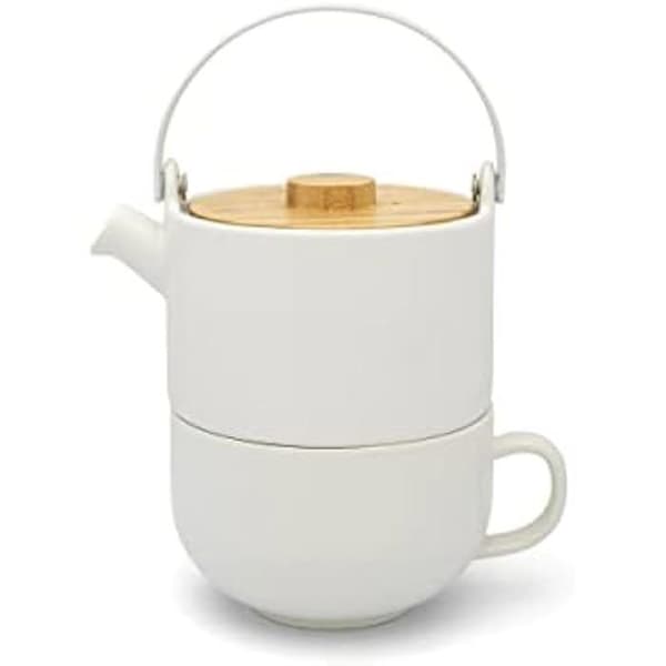Teapot - BREDEMEIJER - Umea - Vit keramik - 500 ml - Med lock i bambu