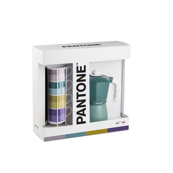 Egan - PTCUP/6BE - Set med 4 stapelbara kaffekoppar i metall/rack Pantone Linear + Moka Blå 6 koppar