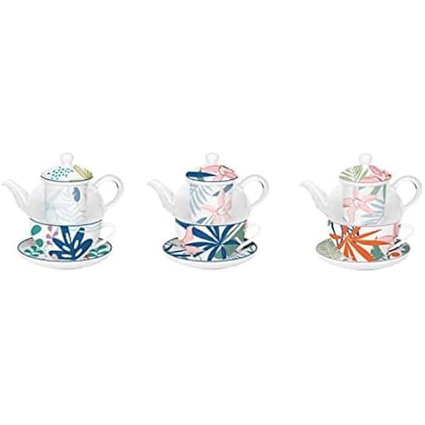 Tekanna set - DKD Home Decor - Standard - Blå och grön färg - Glas och porslin - 13,5 x 16,5 x 14 cm