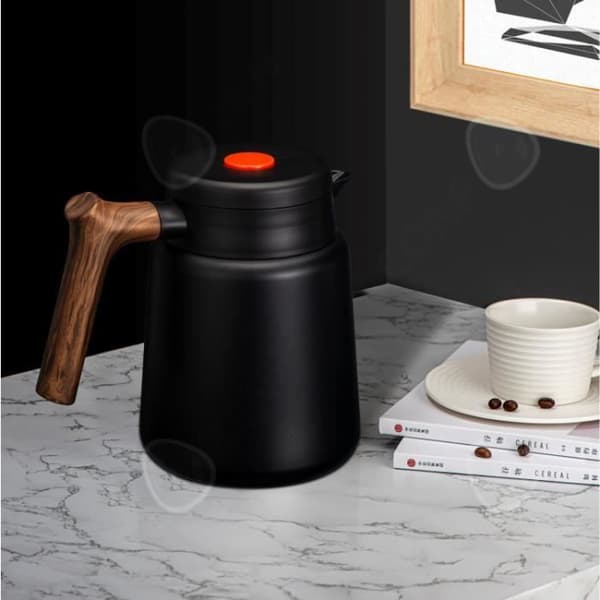 CONFO® Isolerad kaffebryggare Vattenkokare i rostfritt stål Hushållshandtag för träspannmål Kreativ personlighet Retro Farsdagspresent