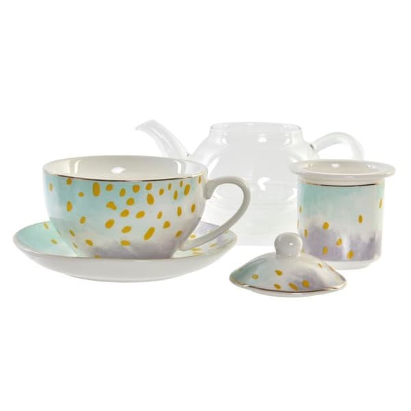Teapot glas porslin DKD Home Decor (x2)