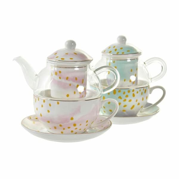 Teapot glas porslin DKD Home Decor (x2)