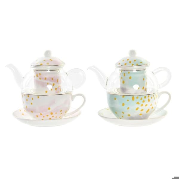 Teapot glas porslin DKD Home Decor (x2)