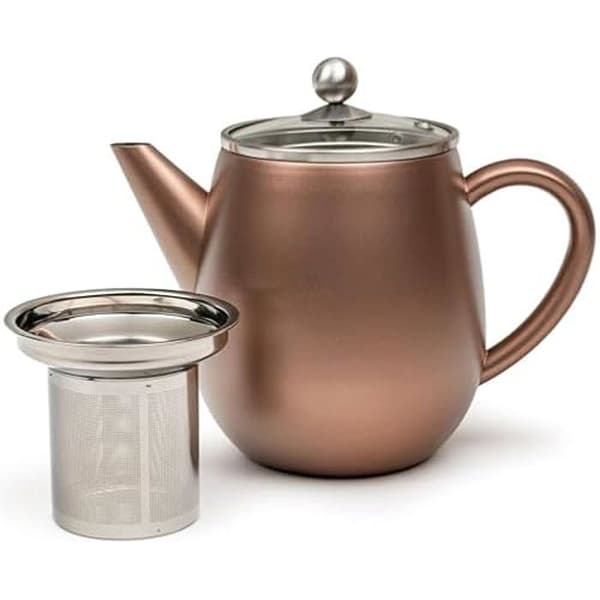 Teapot - BREDEMEIJER - Dubbla väggar modell - 1,1 l - Brun rostfritt stål - Glaslock