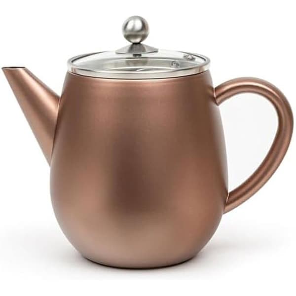 Teapot - BREDEMEIJER - Dubbla väggar modell - 1,1 l - Brun rostfritt stål - Glaslock