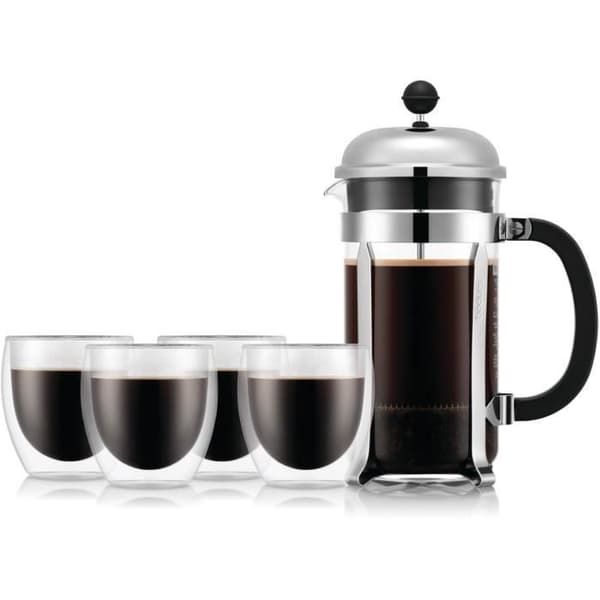 Cafékanna - BODUM - CHAMBORD SET - 8 koppar 1.0 l + 4 PAVINA dubbelväggade glas 25 cl