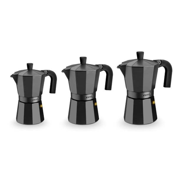 Italiensk kaffebryggare - Monix - Vitro svart - 3 koppar - Aluminium - Ergonomisk design