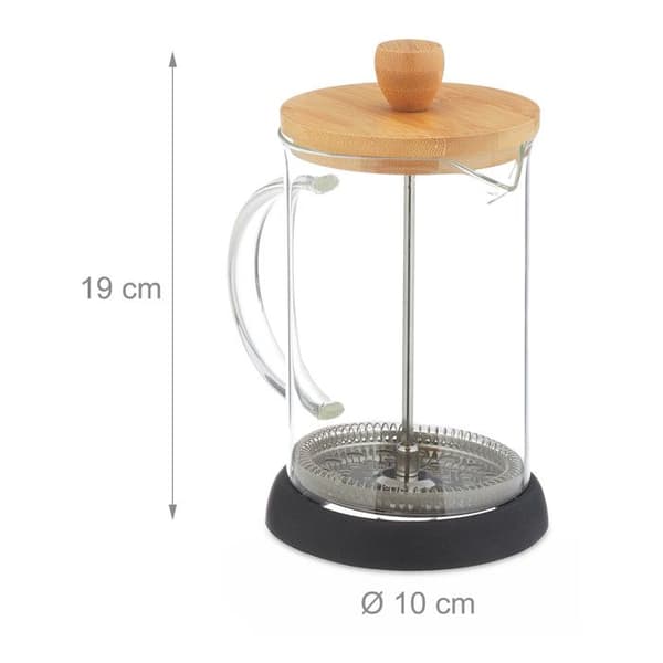 Relaxdays Kaffekanna, manuell kaffemaskin, sil, 800 ml, glassteekanna med bambulock, transparent / natur