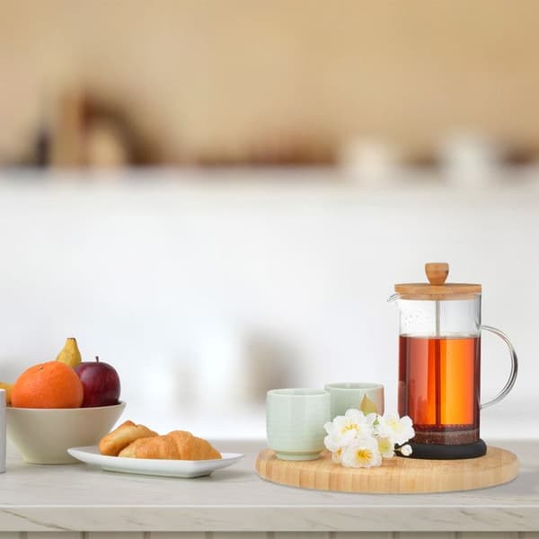 Relaxdays Kaffekanna, manuell kaffemaskin, sil, 800 ml, glassteekanna med bambulock, transparent / natur