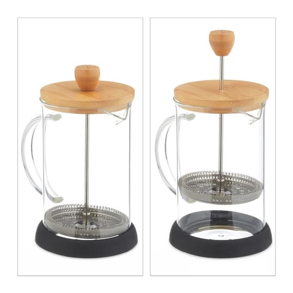 Relaxdays Kaffekanna, manuell kaffemaskin, sil, 800 ml, glassteekanna med bambulock, transparent / natur