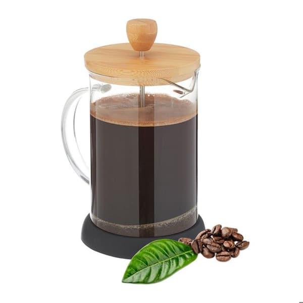 Relaxdays Kaffekanna, manuell kaffemaskin, sil, 800 ml, glassteekanna med bambulock, transparent / natur