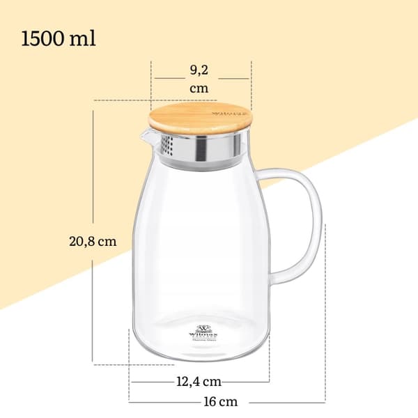 Glaskande til drikkevarer, juice og vand med bambuslåg Wilmax 1,5L