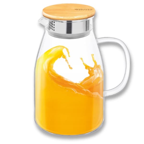 Glaskande til drikkevarer, juice og vand med bambuslåg Wilmax 1,5L