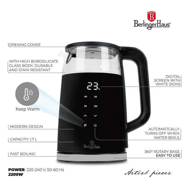 Vattenkokare 1,7l Berlinger Haus Bh-9476 Mattsvart Lumarko!