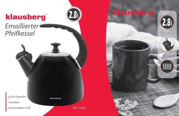 Emaljeret elkedel med fløjtefunktion 2,8l Klausberg Kb-7403 Lumarko!