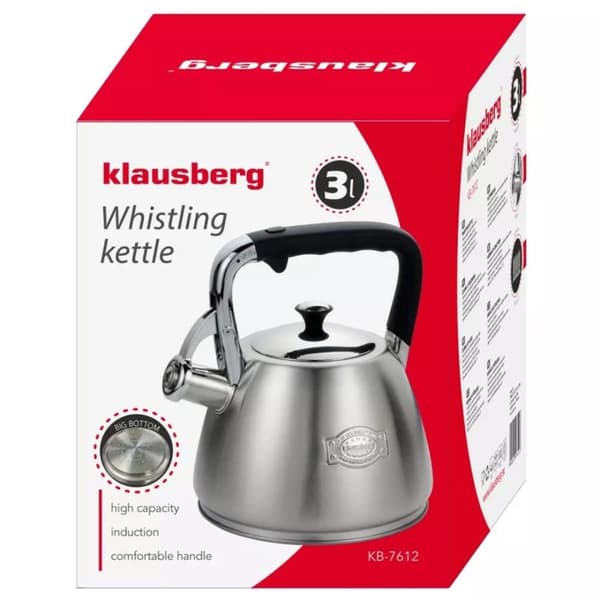 Teräksinen vedenkeitin vihellyksellä 3l Klausberg Kb-7612 Lumarko!