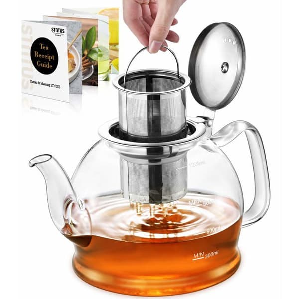 Stntus innovationer 1200ml Glaskanna i borosilikat med infusör, lösviktsteapotek, säkert för spishällen