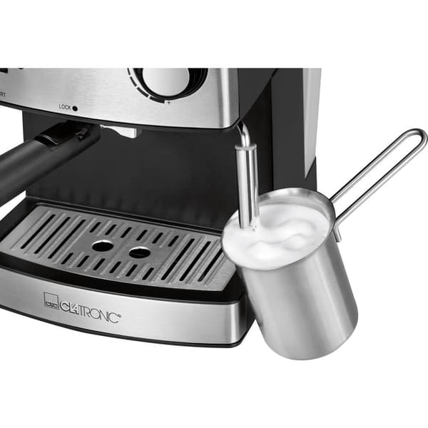Clatronic ES 3643 Espressomaskin med filterhållare Svart, Rostfritt stål 850 W med koppvärmare, med mjölkskummare