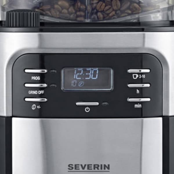 Severin KA 4810 Kaffebryggare Rostfritt stål (borstat), Svart Kapacitet Koppar=10 med kvarn, Timerfunktion