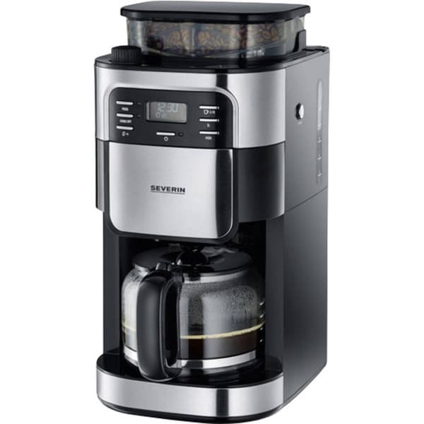 Severin KA 4810 Kaffebryggare Rostfritt stål (borstat), Svart Kapacitet Koppar=10 med kvarn, Timerfunktion