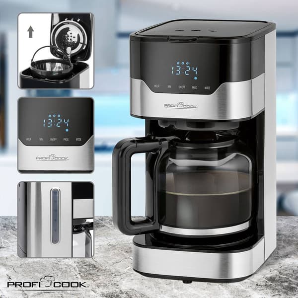 Profi Cook PC-KA 1169 Kaffebryggare Rostfritt stål, Svart Kapacitet Koppar=14 Glaskanna