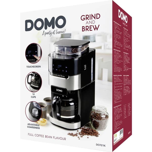 DOMO Grind & Brew DO721K Kaffebryggare Automatisk Svart, Rostfritt stål