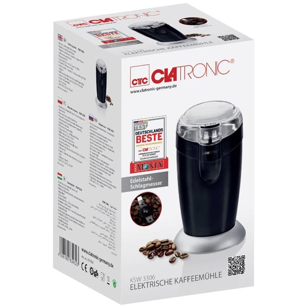 Clatronic KSW 3306 283032 Kaffekvarn Svart Slagräknare i rostfritt stål