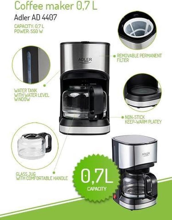 Adler AD 4407 kaffebryggare Semi-auto Drip kaffebryggare