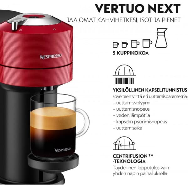 Nespresso Vertuo Next -kapselmaskine, sort/rød