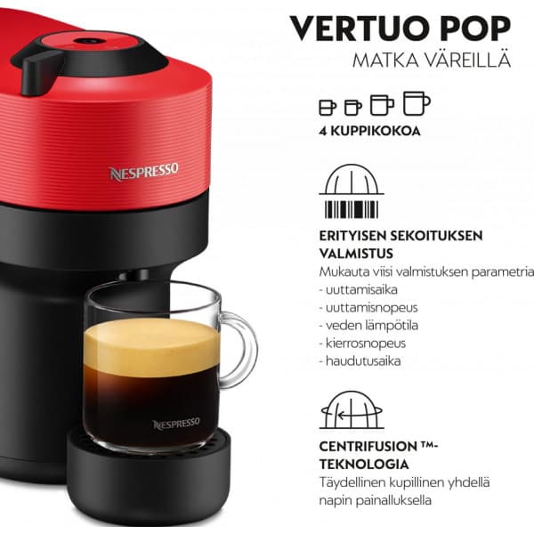 Nespresso Vertuo POP XN920510WP -kaffekapselmaskine, rød/sort