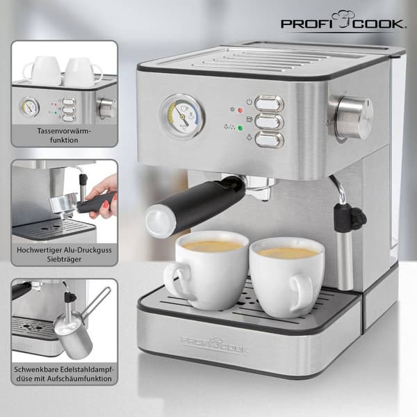 Profi Cook PC-ES 1209 Espressomaskin med filterhållare Rostfritt stål 850 W