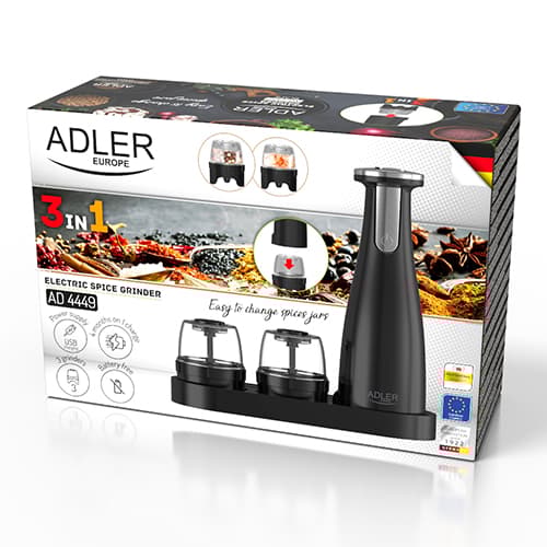 AD 4449 svart Krydd-, salt- och pepparkvarn - Set med 3 kvarnar - USB