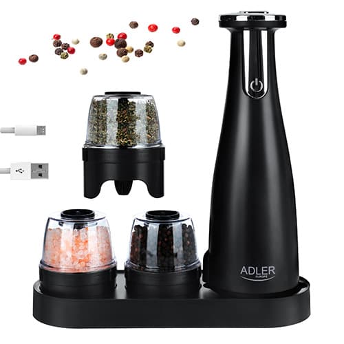 AD 4449 svart Krydd-, salt- och pepparkvarn - Set med 3 kvarnar - USB