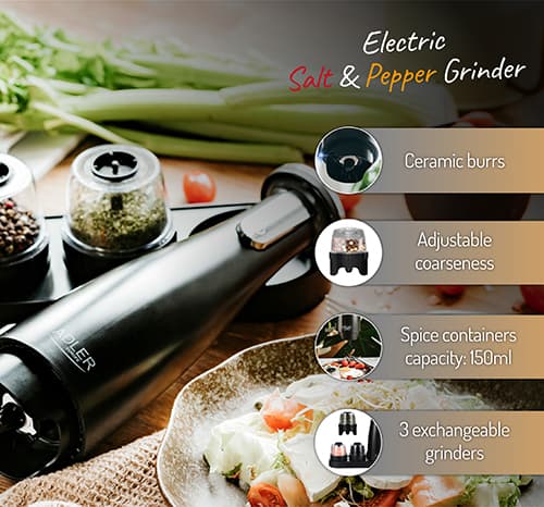 AD 4449 svart Krydd-, salt- och pepparkvarn - Set med 3 kvarnar - USB