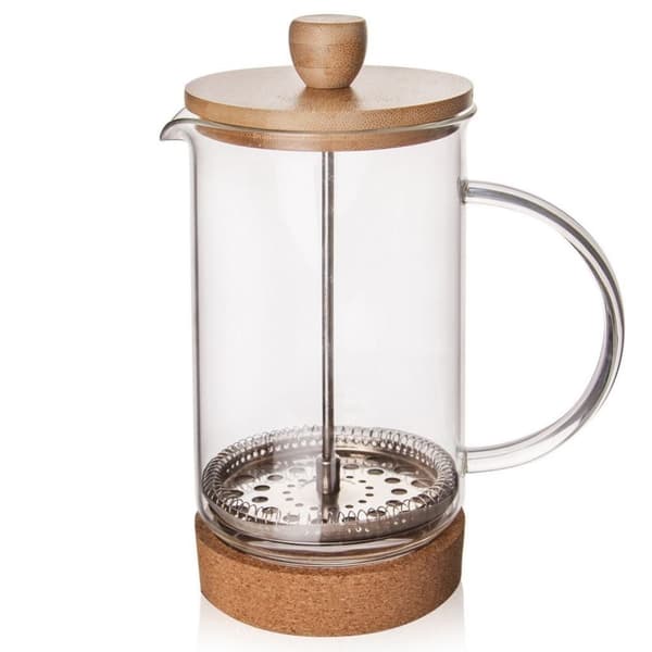 Tekande, glaskande med stempel, til kaffe, te, urter, 1 l