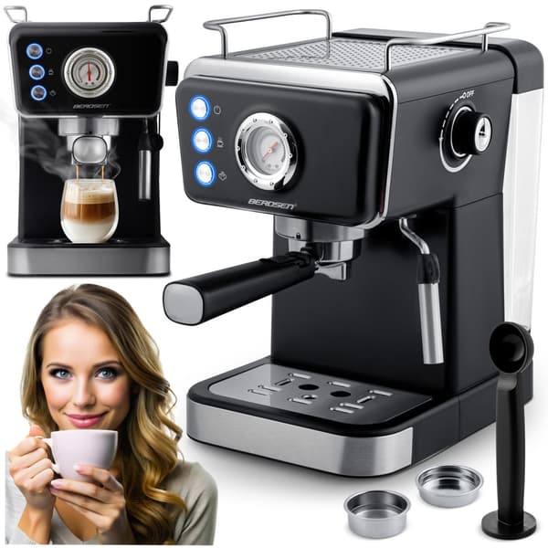 Kaffemaskine stempel 20 bar Berdsen BD-772 sort