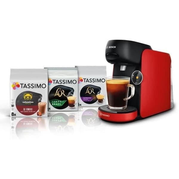 Kaffemaskine + 3 T-diskpakker - BOSCH - TASSIMO FINESSE TAS163E - 1400 W - 0,7 L - Multidrikke - IntensityBoost - Sort