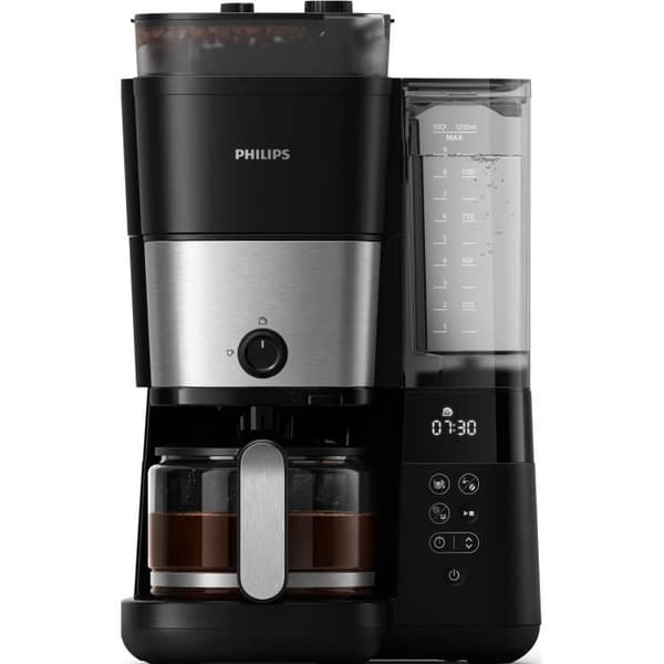 Filterkaffemaskine med integreret kværn - PHILIPS - HD7888/01 - Op til 10 kopper - 1,25 L - Sort/Sølv