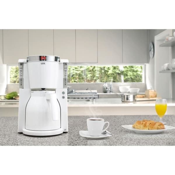 MELITTA Look IV Therm Selection 1011-11 -suodatinkahvinkeitin, valkoinen/harjattu teräs - 12 kuppia - AromaSelector - 1000 W