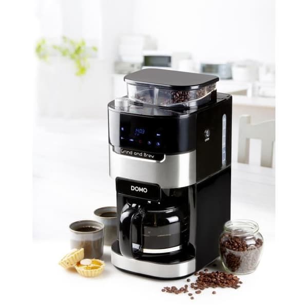 DOMO DO721K - 1,5L kaffebryggare - 12 koppar - LCD-display, touchknappar - Integrerad kaffekvarn - Timer - 3 intensiteter