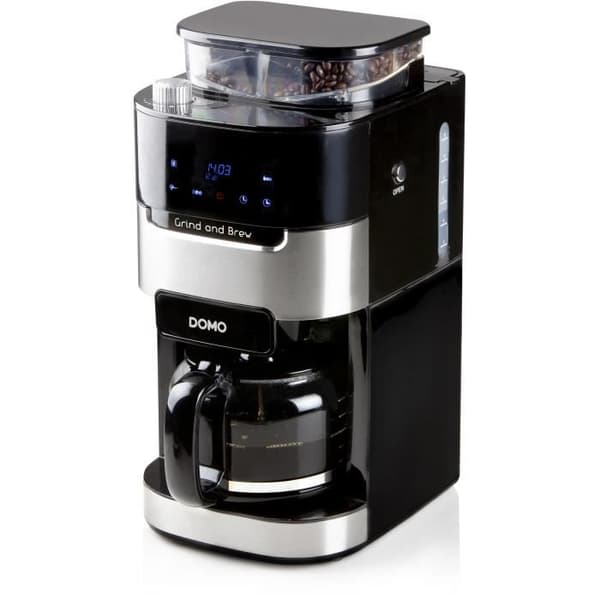 DOMO DO721K - 1,5L kaffebryggare - 12 koppar - LCD-display, touchknappar - Integrerad kaffekvarn - Timer - 3 intensiteter