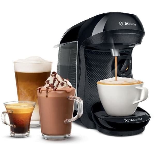 Tassimo Happy musta kahvinkeitin + 3 pakkausta T-levyjä - BOSCH - TAS102EC3
