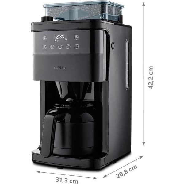 Digital isolerad filterkaffebryggare med kvarn - MEDION - 1000W - 1,0L - Svart