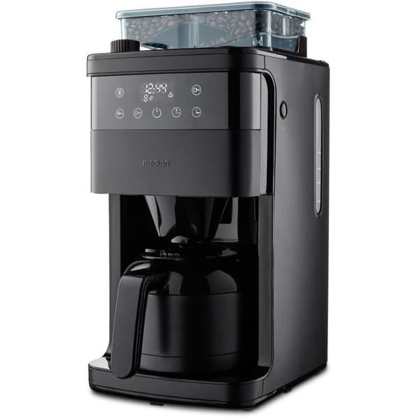 Digital isoleret filterkaffemaskine med kværn - MEDION - 1000W - 1,0L - Sort