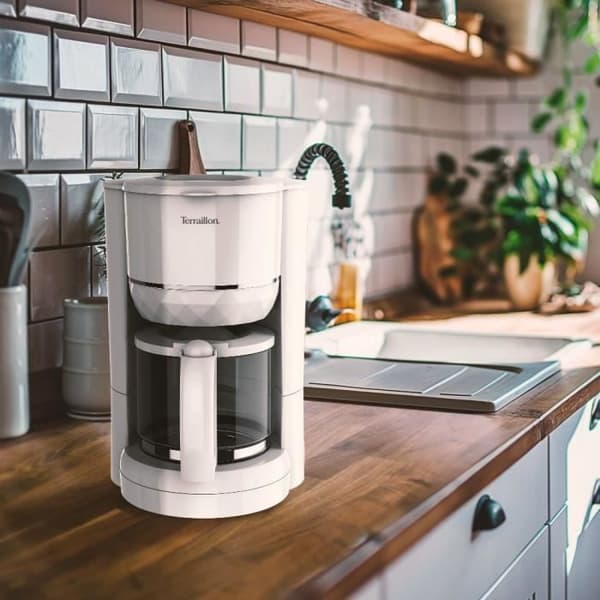 Suodatinkahvinkeitin – TERRAILLON - 15353 DIAMANT Valkoinen - 1,25 l - 980 W - Lasikannu - Lämpimänäpito