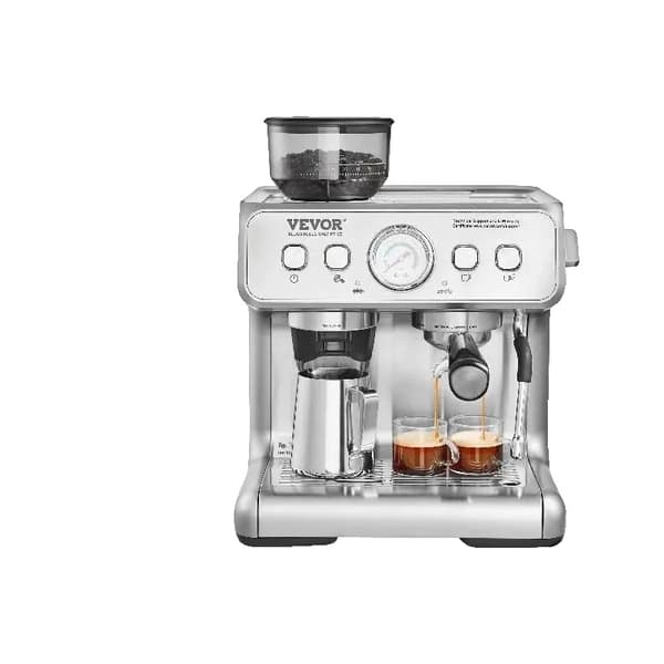 Espressokone sisäänrakennetulla jauhatuslaitteella, 15 baarin paine, nopea lämmitys.
