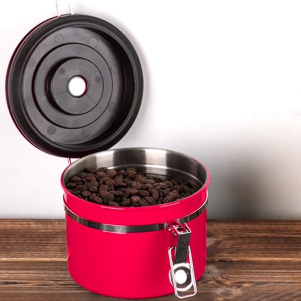 1200 ml rustfritt stål forseglet mat kaffegrut bønneoppbevaringsbeholder med innebygd CO2-gassventil og kalender (rød)