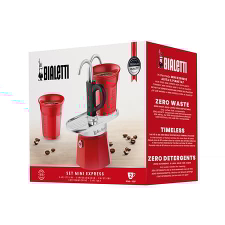 Bialetti Mini Express 2tz Rød + 2 kopper