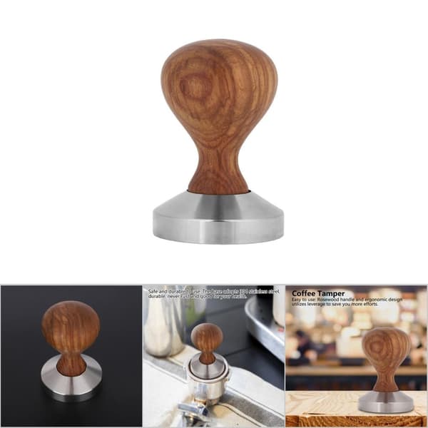 Ruusupuu espressopuristin litteällä puristusvasaralla - käytännöllinen ja tyylikäs (51 mm)