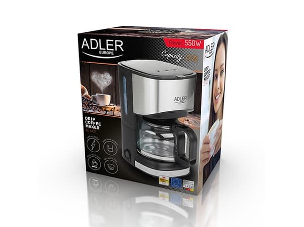 Adler AD 4407, Kaffebrygger (drypp), Malt kaffe, 550 W, Sort, Sølv